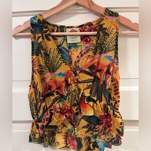 FARM Rio Into The Wild Jungle Print Crepe Ruffle Blouse Multicolor Medium